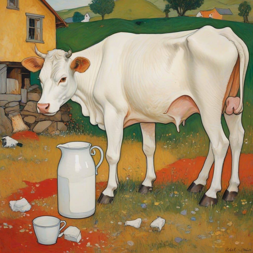 Surreal Cat Drinks Milk: Expressionist Dreamscape