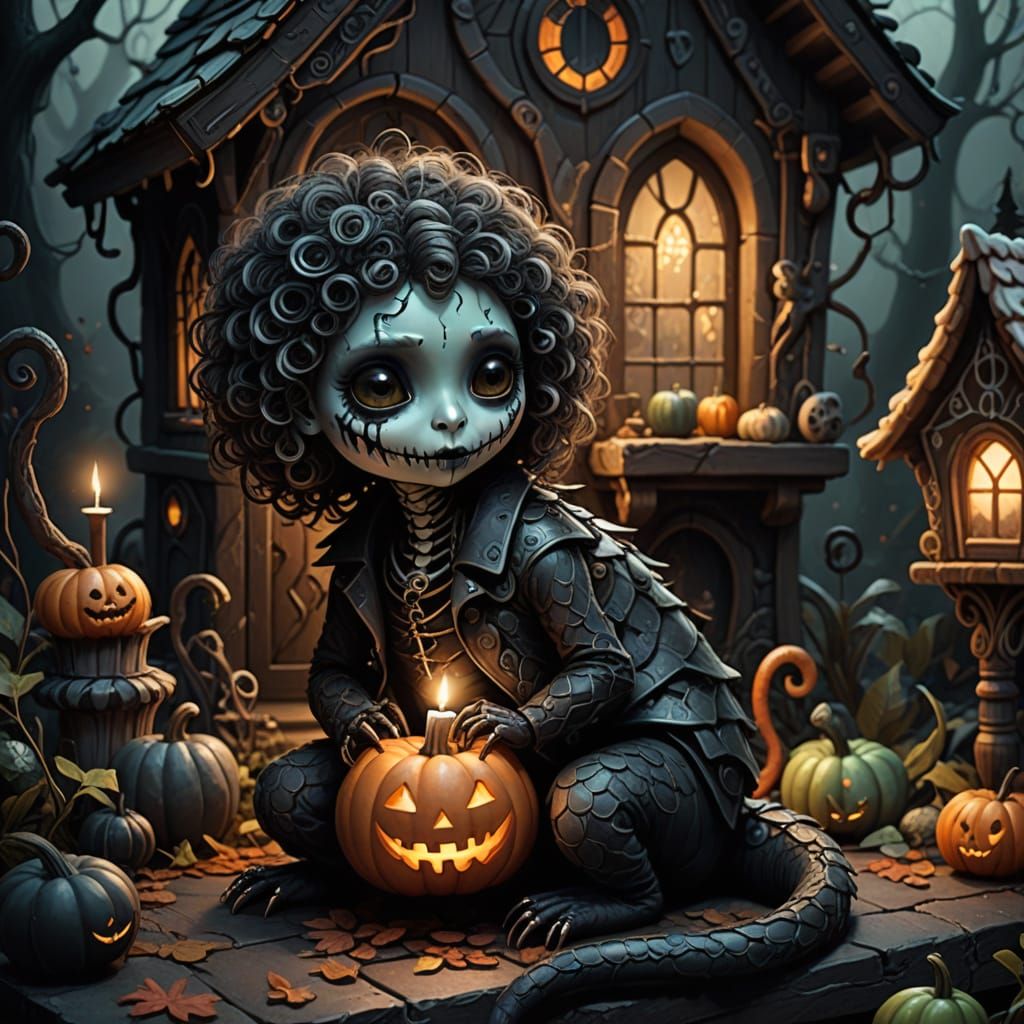 Prismatic Snake with Bryophyte Afro-Wig in Gothic Style