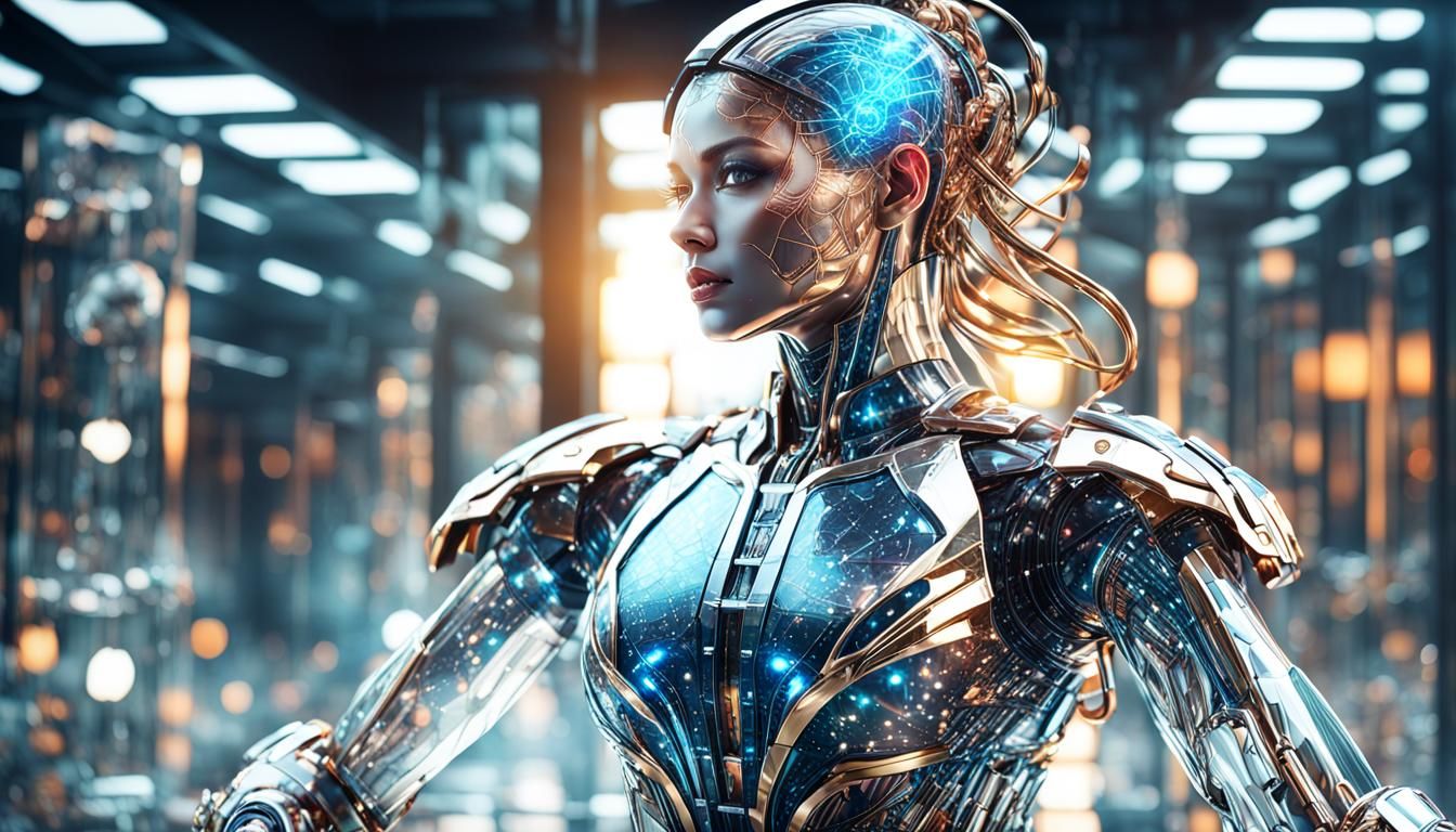 Intricate Glass Woman in Hyperrealistic 3D Art