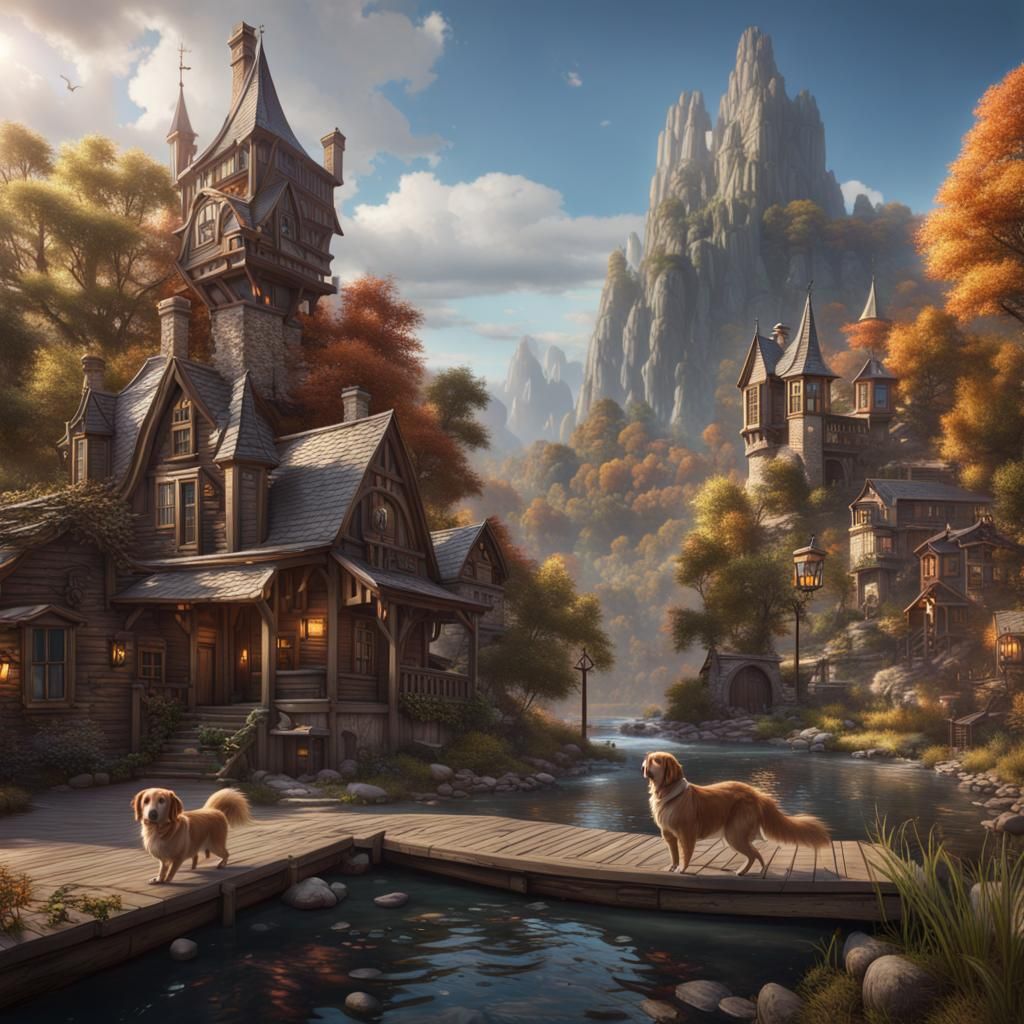 Realistic View of Tom River USA with Pets
