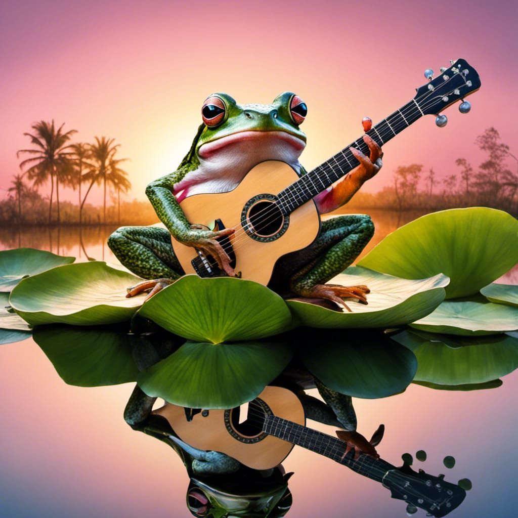 Happy Rock Star Frog Serenade in Pink Light