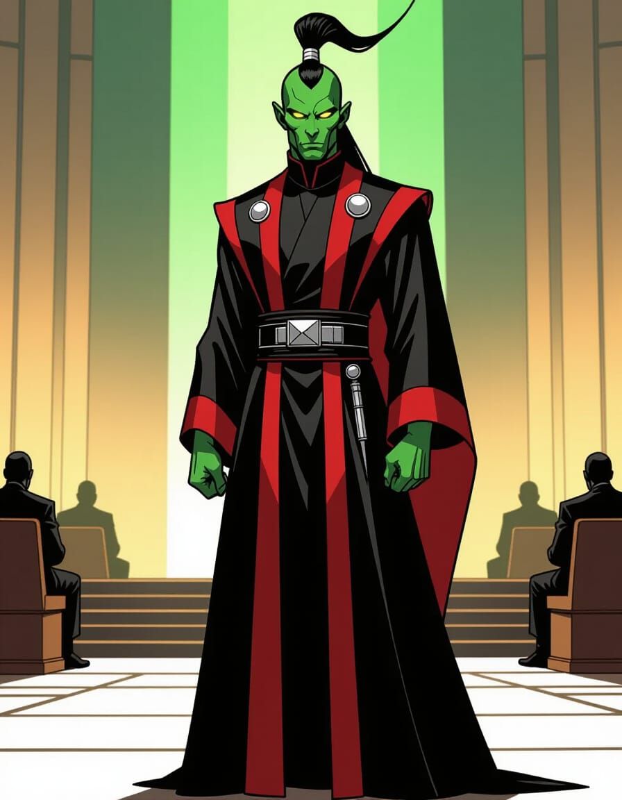 Green-Skinned Alien Senator in Graphic Novel Style