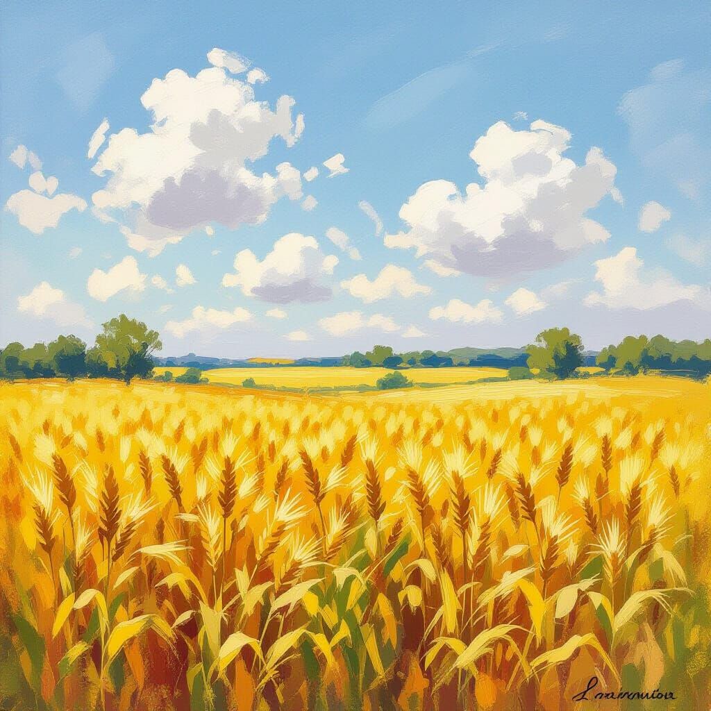 Golden Cornfields in Impressionist Style