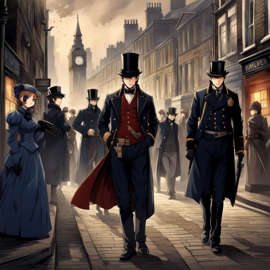 Shootout on Misty London Street in Anime Style