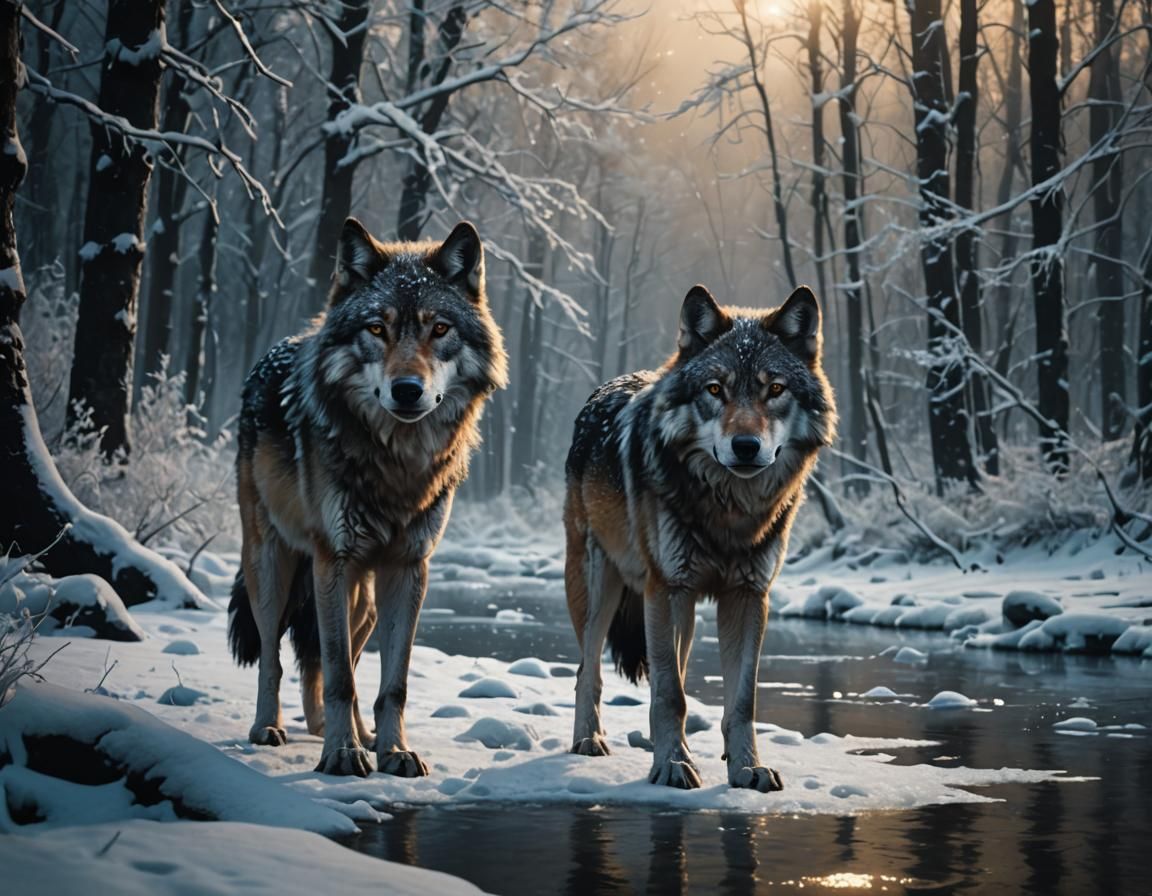 Lone Wolf in Winter Forest: Cinematic Digital Painting