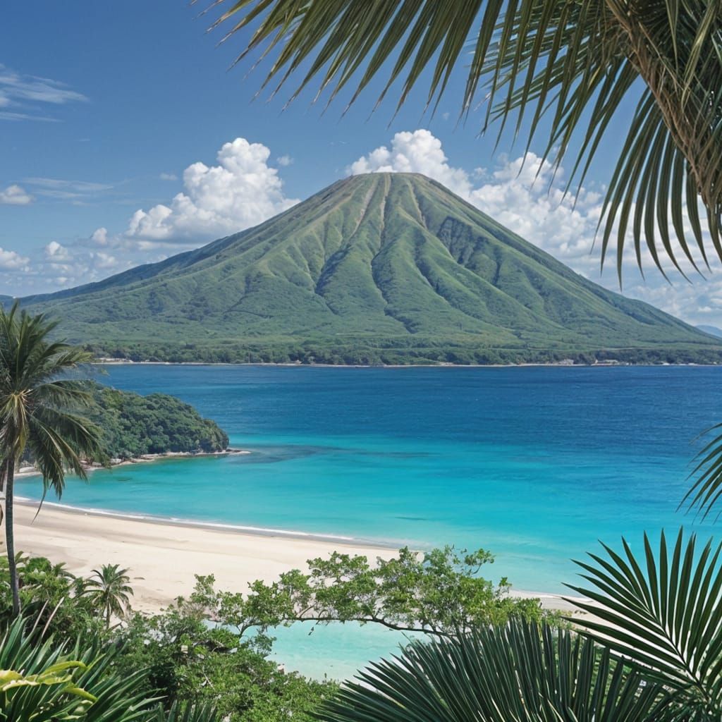 Tropical Island Landscape in Vibrant Colors