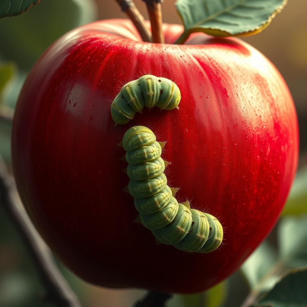 Red Apple with Caterpillar: Digital Matte Painting
