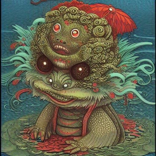 Kappa Yokai in Lagoon, Lacombe-Inspired Art