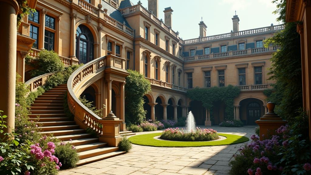 Victorian University Building with Courtyard in Cinema Photo...