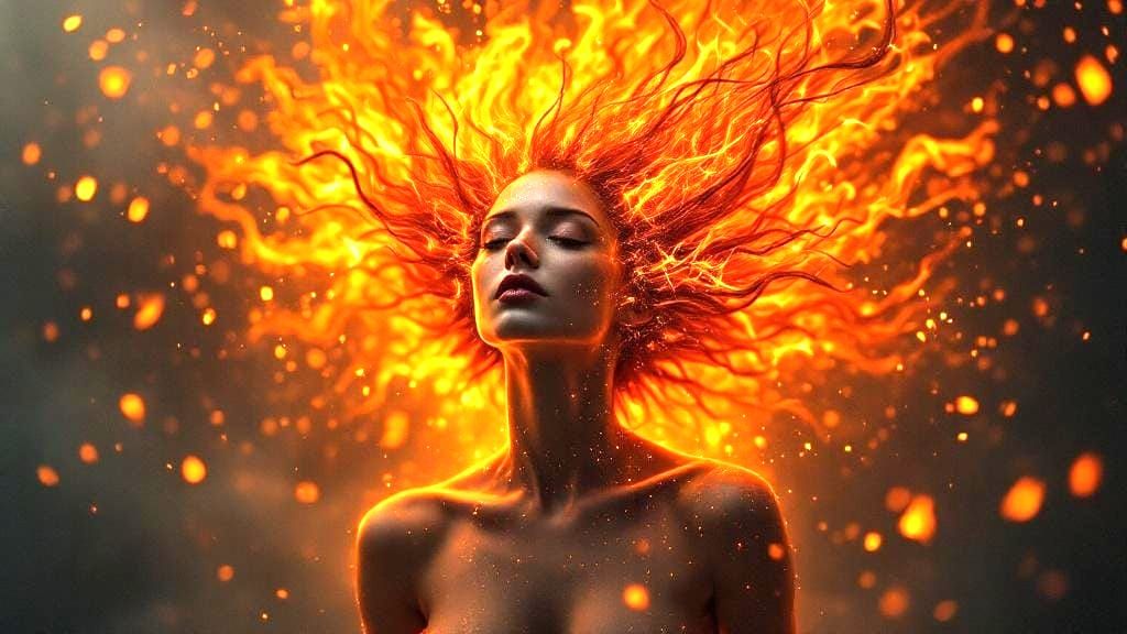 Fiery Woman: Holographic Astral Cosmic Illustration