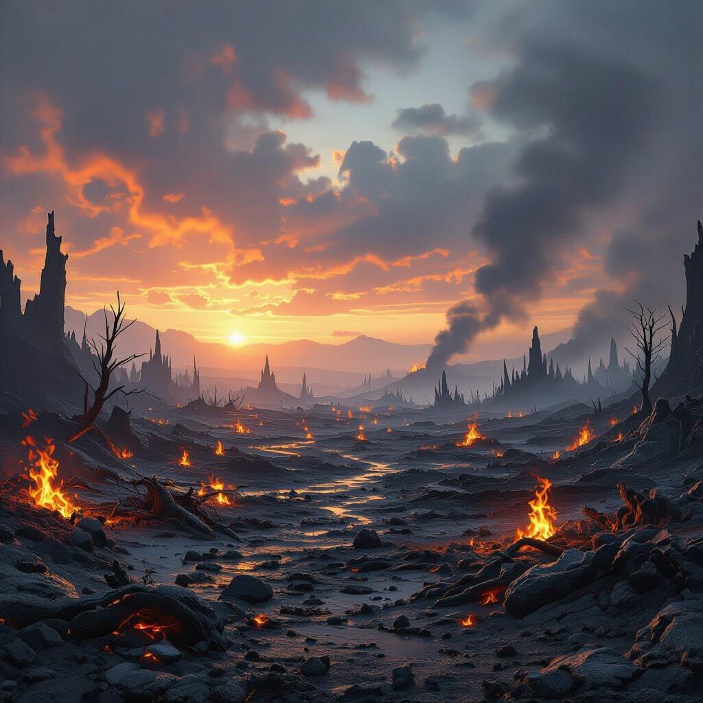 Ominous Fantasy Battlefield with Scorched Earth and Embers