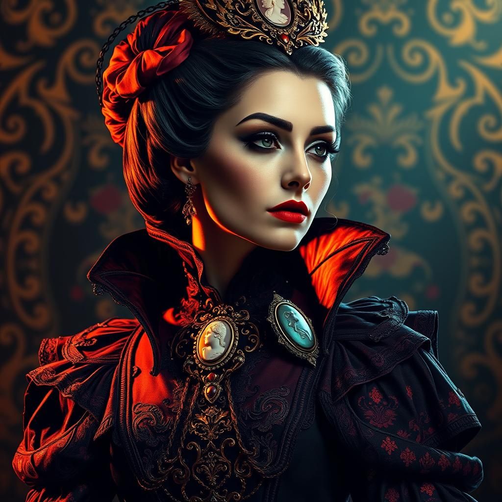 Ornate Halloween Queen in Victorian Gown