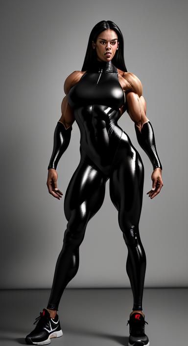 Superhuman Bodybuilder in Black Catsuit, Photorealistic