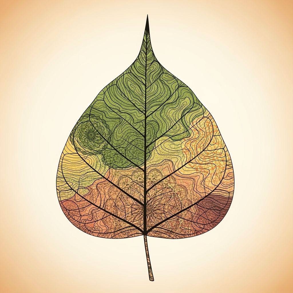 Peepal Leaf Topographic Illustration with Sacred Geometry