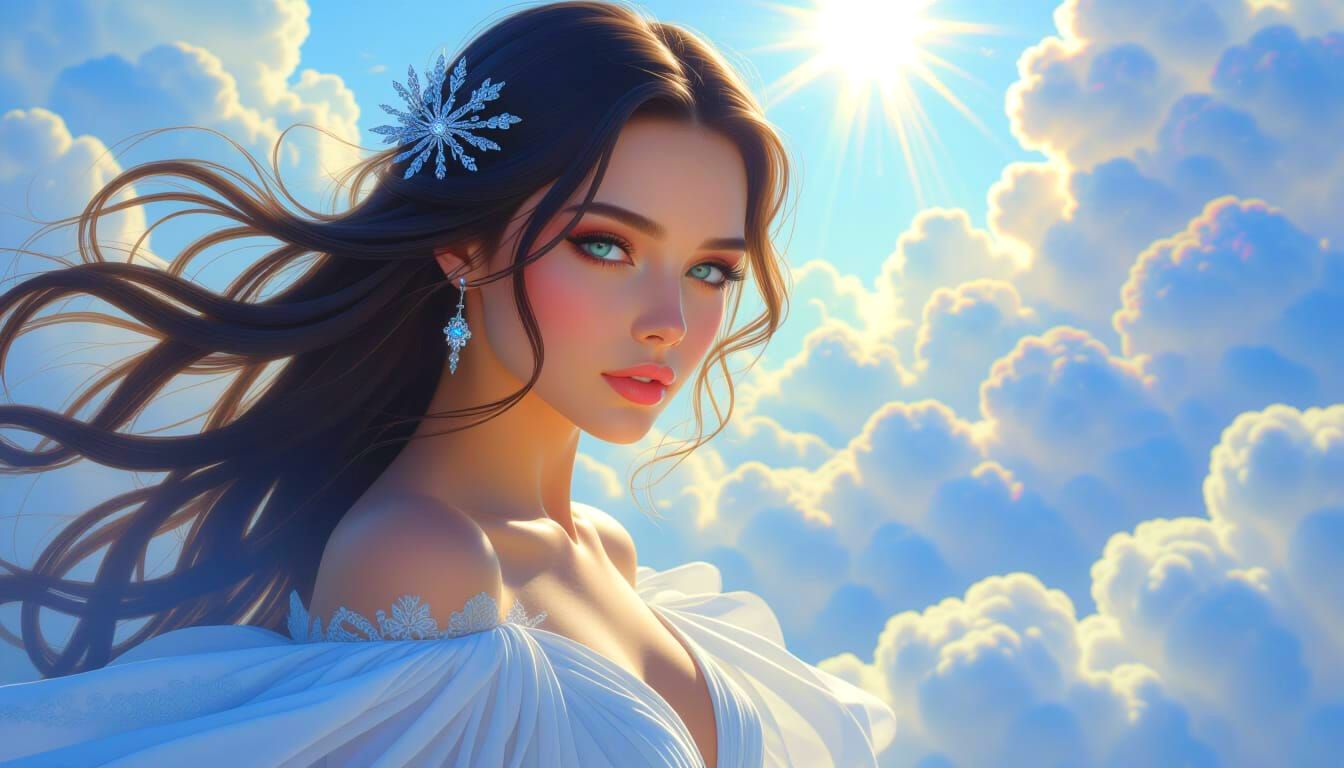 Ethereal Woman in the Clouds: Digital Art Portrait