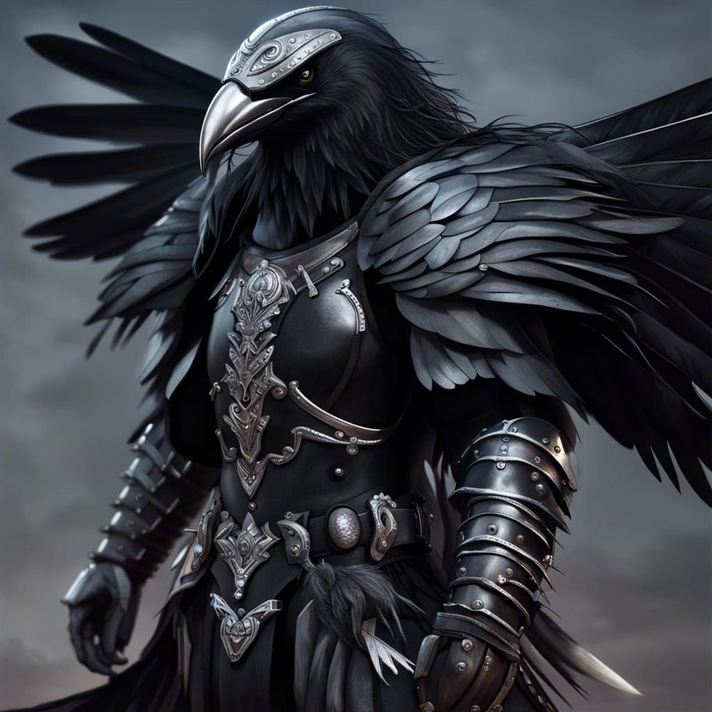 Fantasy Warrior with Raven Helmet: Hyperrealistic Concept Ar...