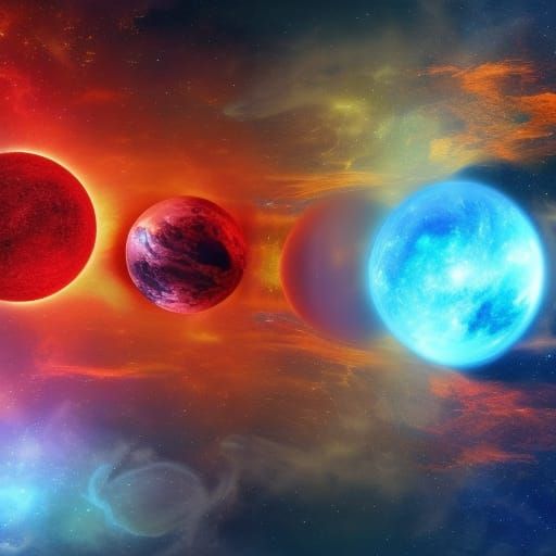 Fiery Red Planet with Blue Earth-like World