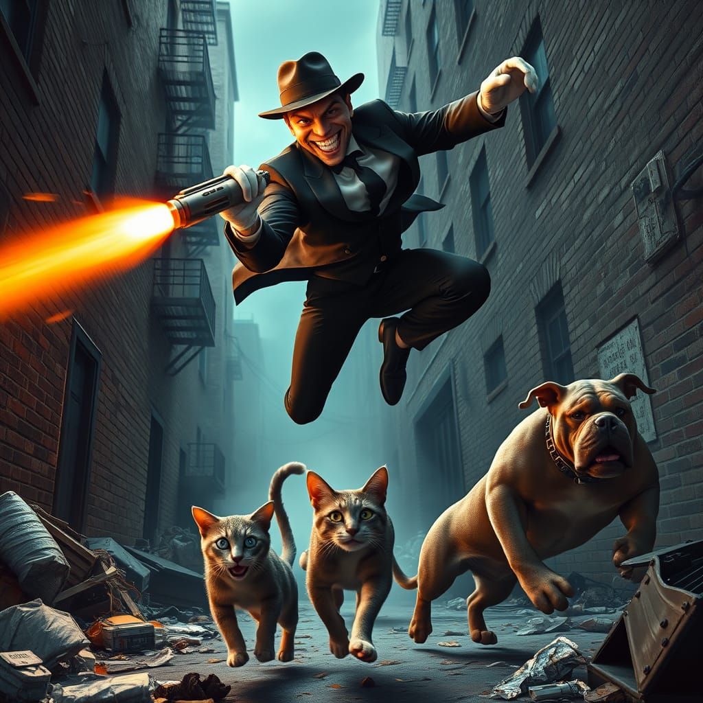 Dystopian Alleyway Battle: Cyberpunk Action Scene