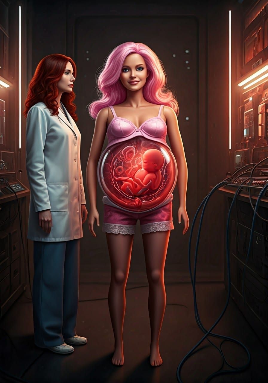 Scientist and Pregnant Barbie in High-Tech Lab