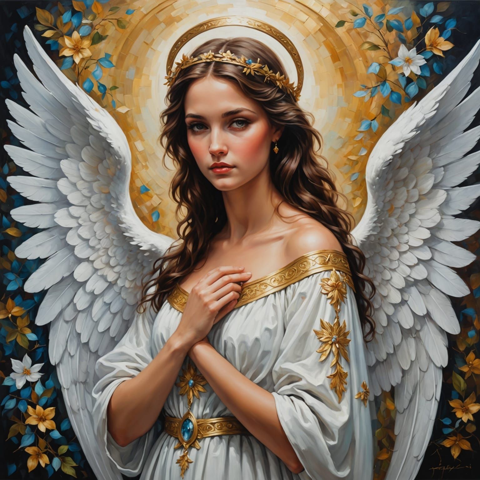Gorgeous Guardian Angel Oil Painting