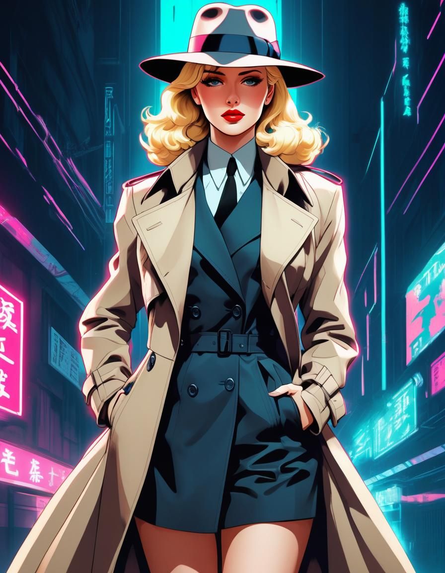 1930s Blonde Detective in Vaporwave Anime Style