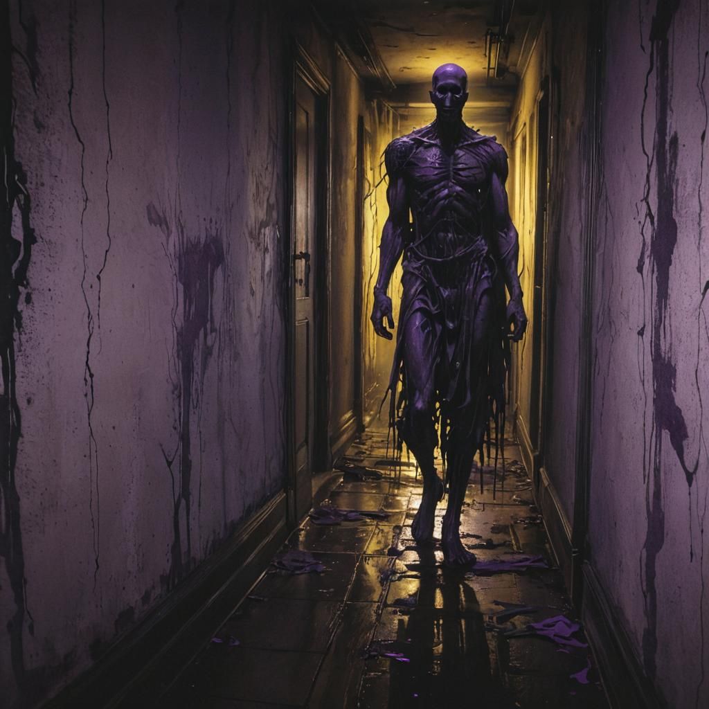 Dark Fantasy Figure in Shadowy Hallway