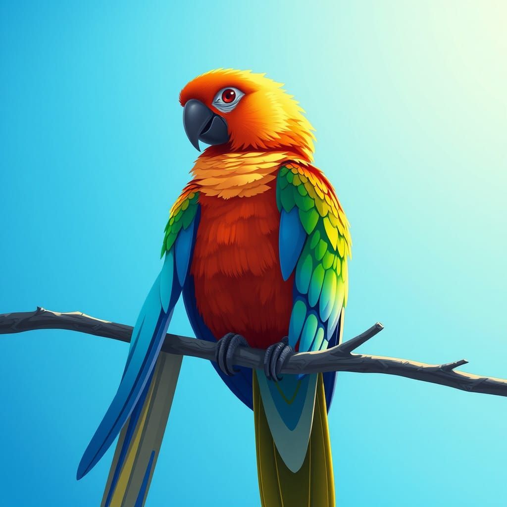 Intricate Parrot perched on a Branch in Vibrant Anime Style
