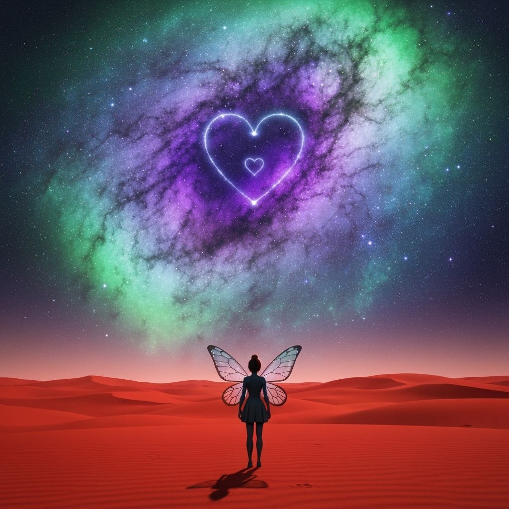 Fairy Gazing at Alien Sky in Digital Art Style