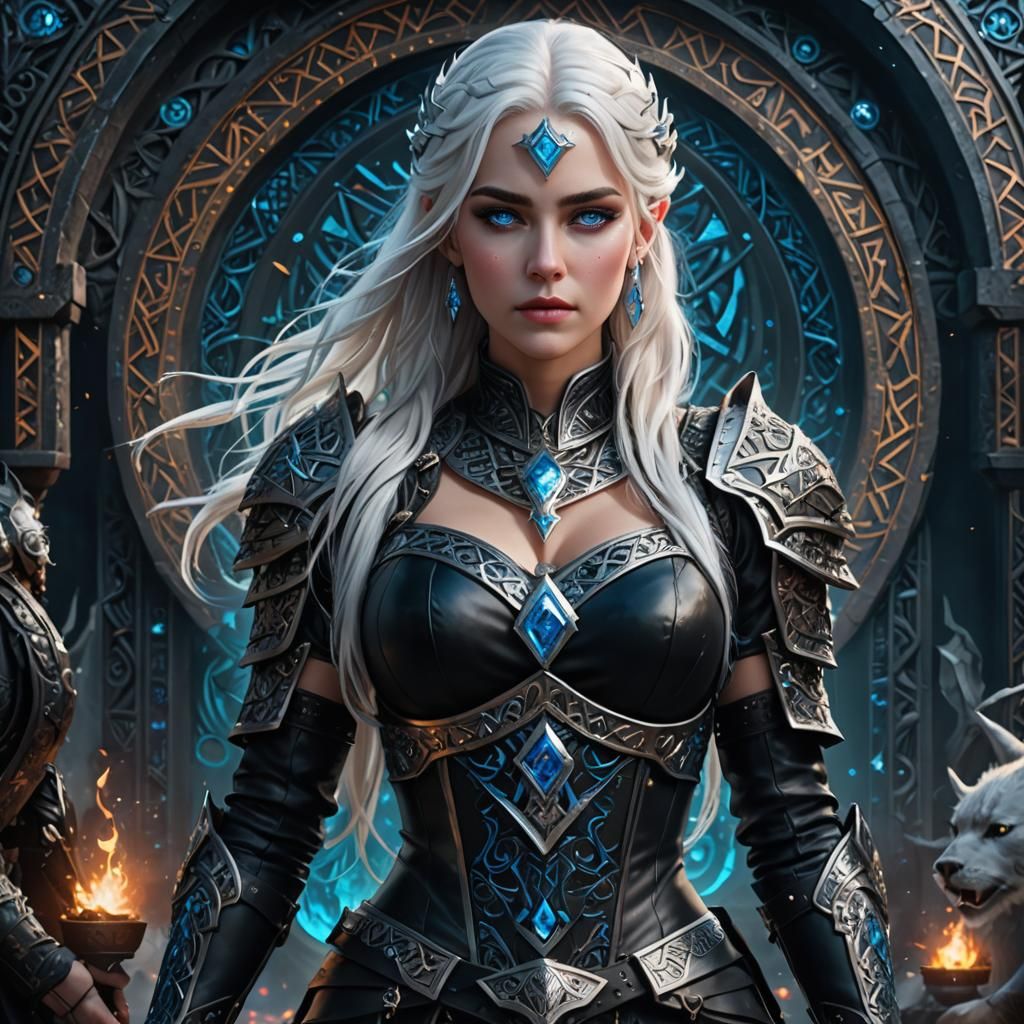 Runes Woman in Detailed Armor