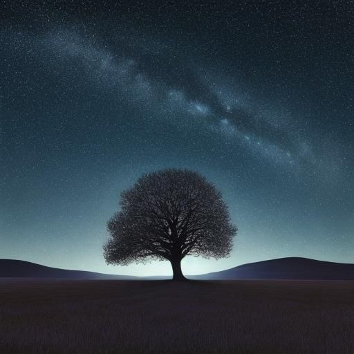 Ethereal Dreamscapes of a Solitary Tree under a Starry Night...