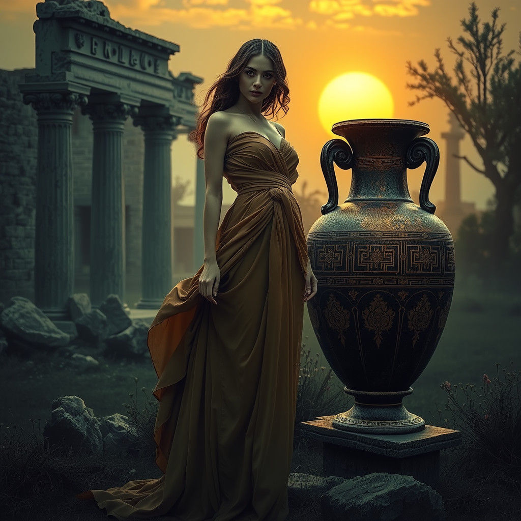 Classical Woman and Amphora in Surreal Setting