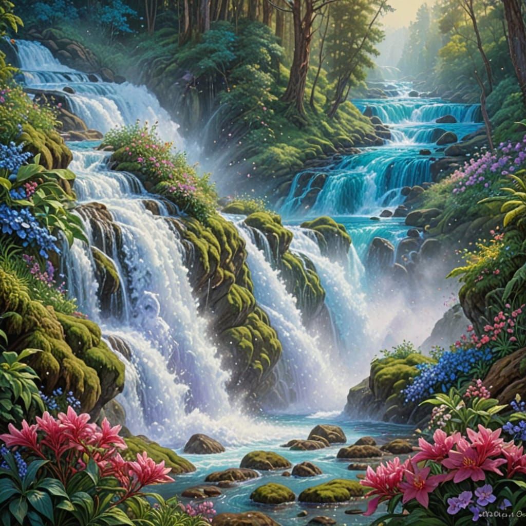 Whimsical Waterfall in an Enchanted Valley