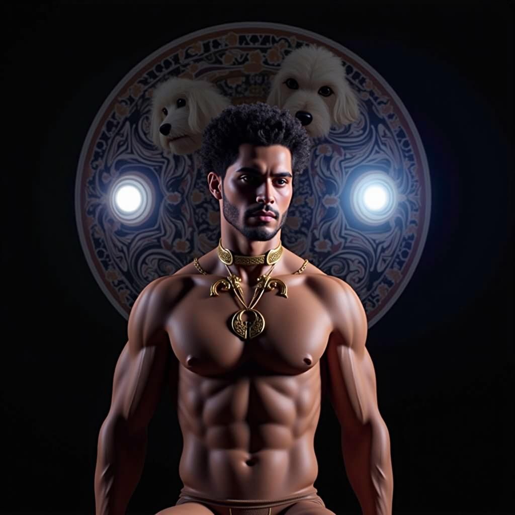 Bichons in Art Nouveau Portrait with Golden Accents