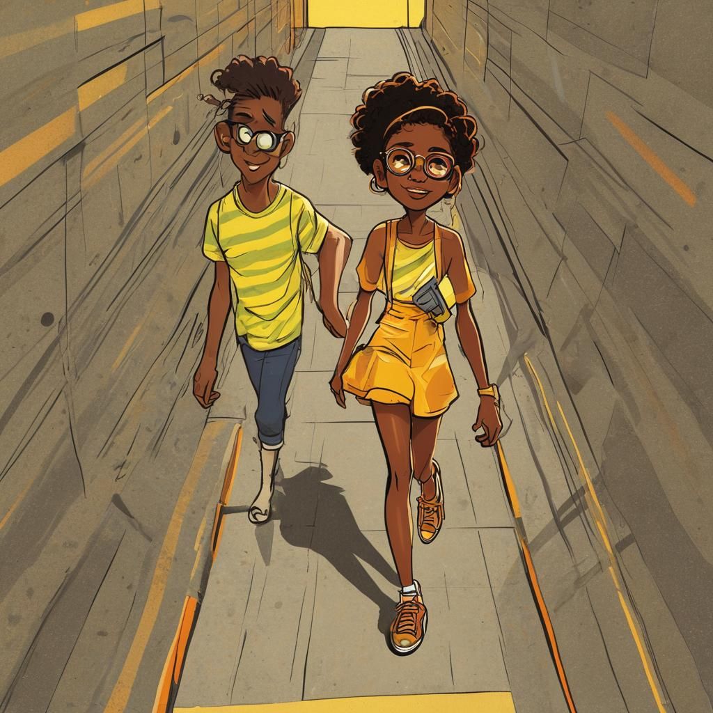 Young Black Girl Stepping into Sunshine in Comic Book Style
