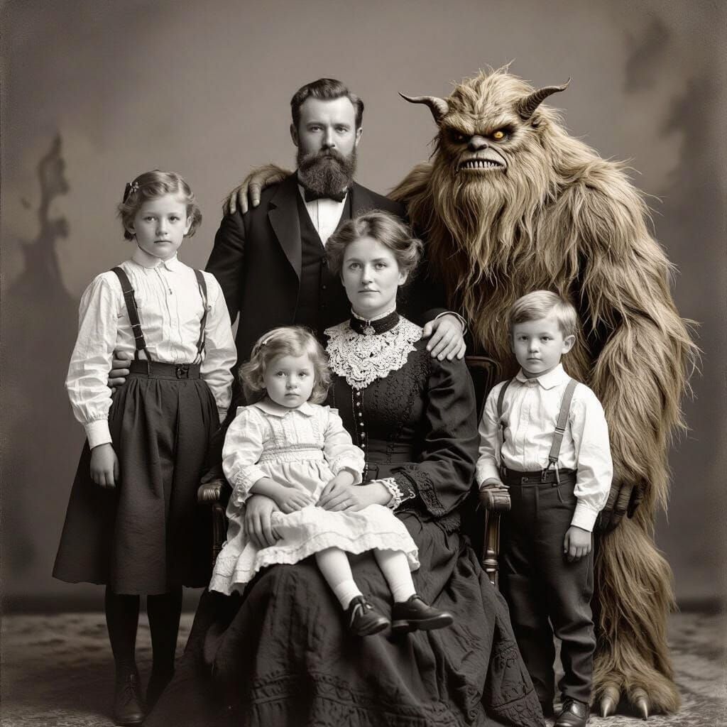 1890 Family Portrait with Hairy Monster Guest