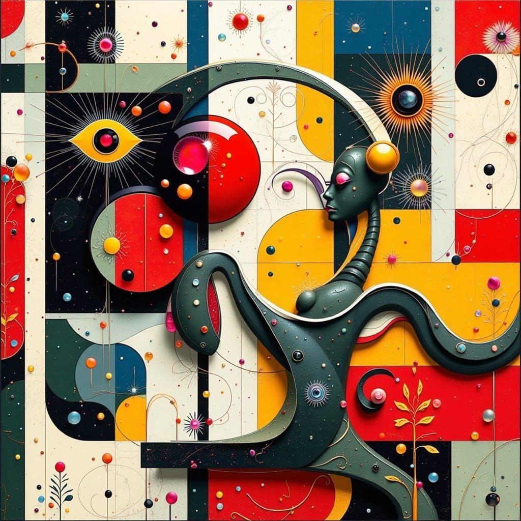 Grey Bauhaus Fae in Retrofuturistic Digital Abstraction