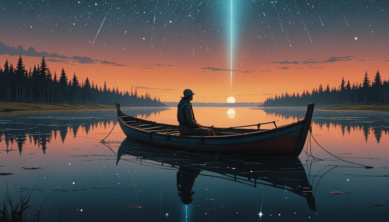 Dreamy Goddess on a Glowing Glass Boat Amidst a Celestial Ca...