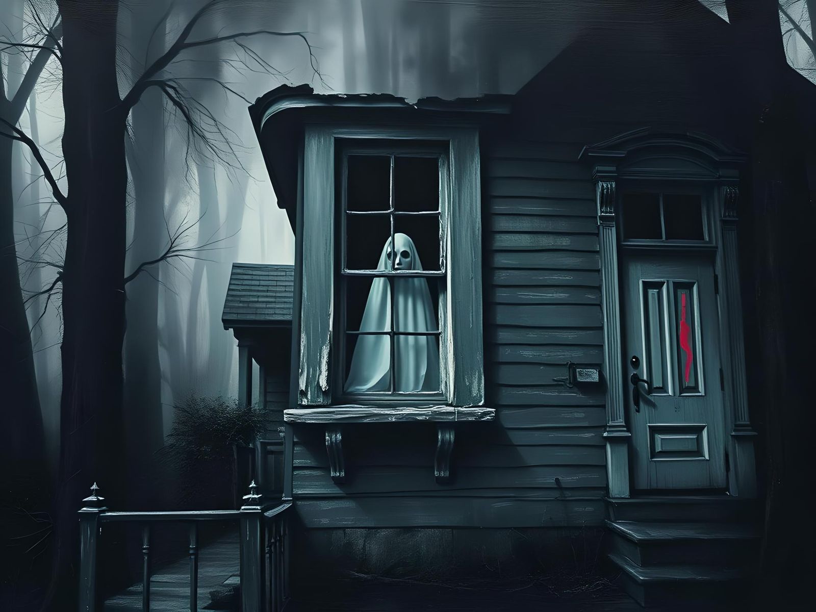 Textured Minimalist Haunted House in Pastel Accents