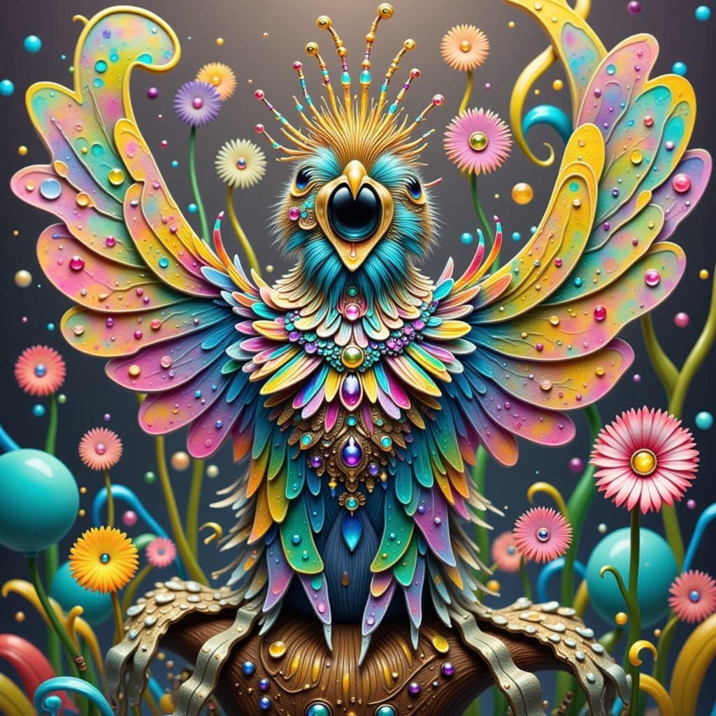 Art Nouveau Punk Pixie with Metallic Pigeon