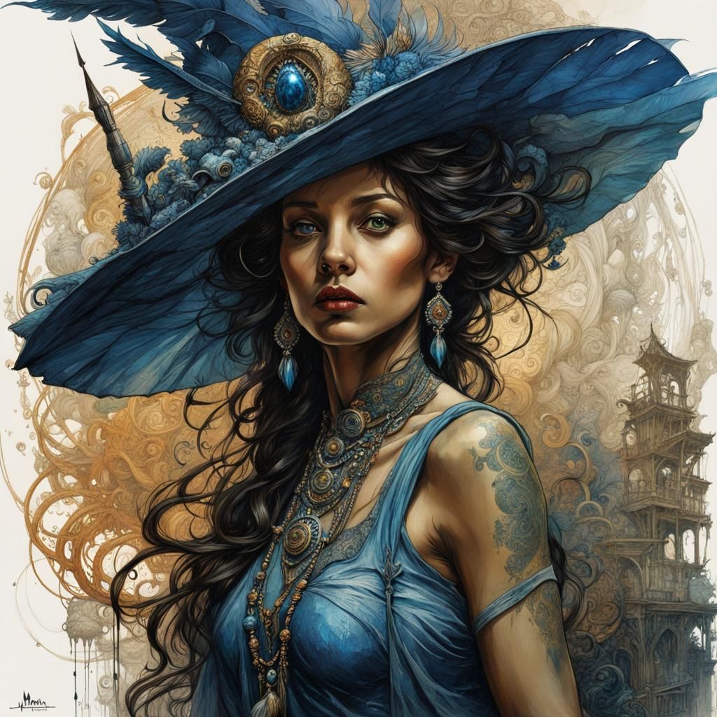 Sapphire Witch Portrait in Hyperrealistic Style