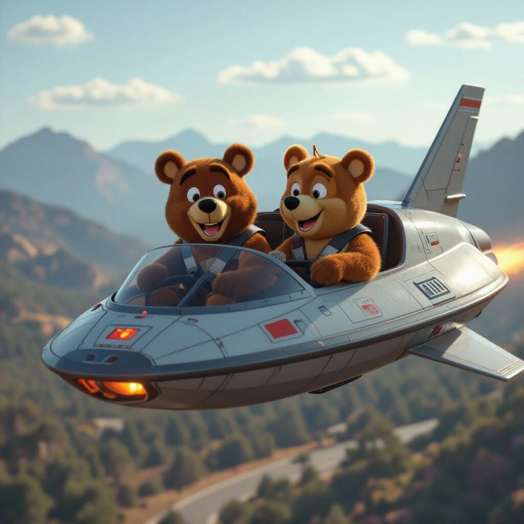 Yogi Bear and Huckleberry Hound in a Spaceship