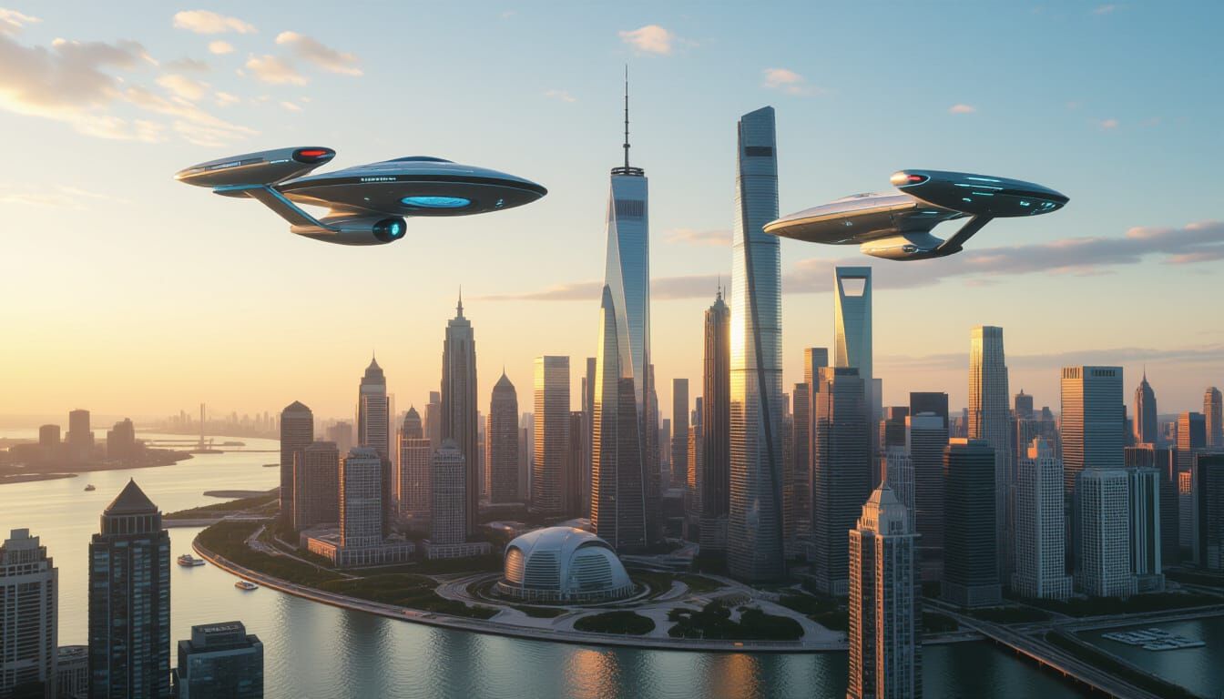 Futuristic Cityscape with Luxury Flying Vessels