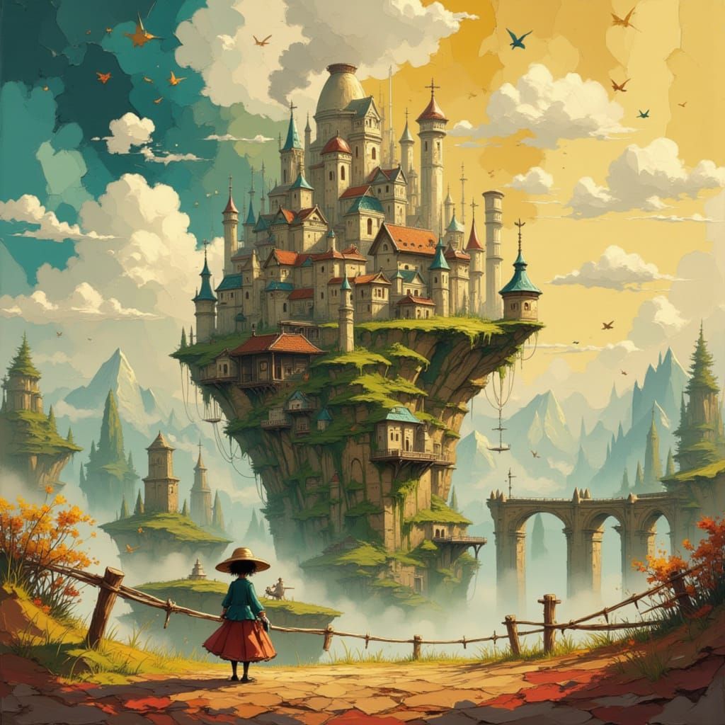 Whimsical Steampunk Castle in Ghibli Style