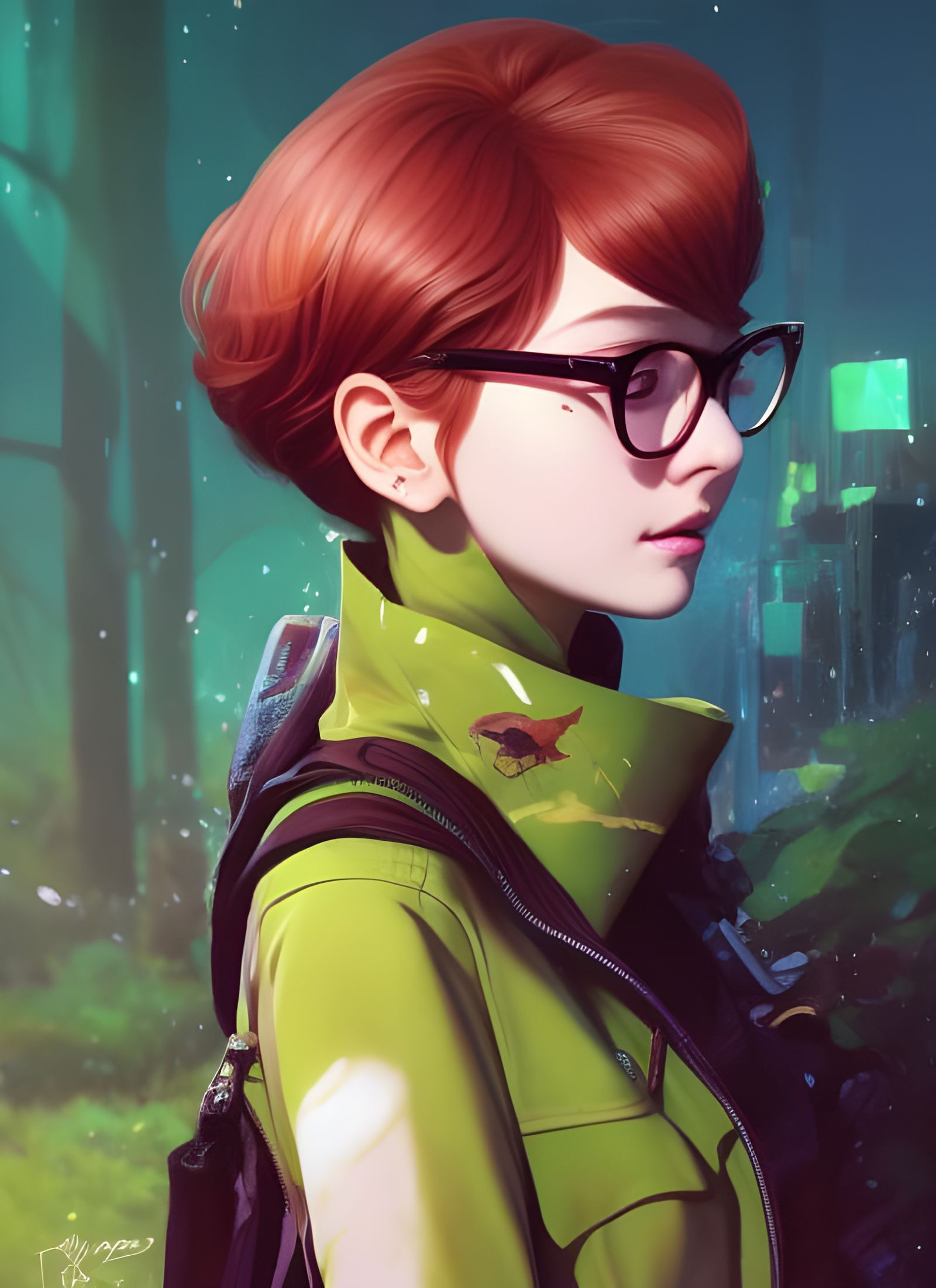 Cute Girl with Glasses in Digital Art Style