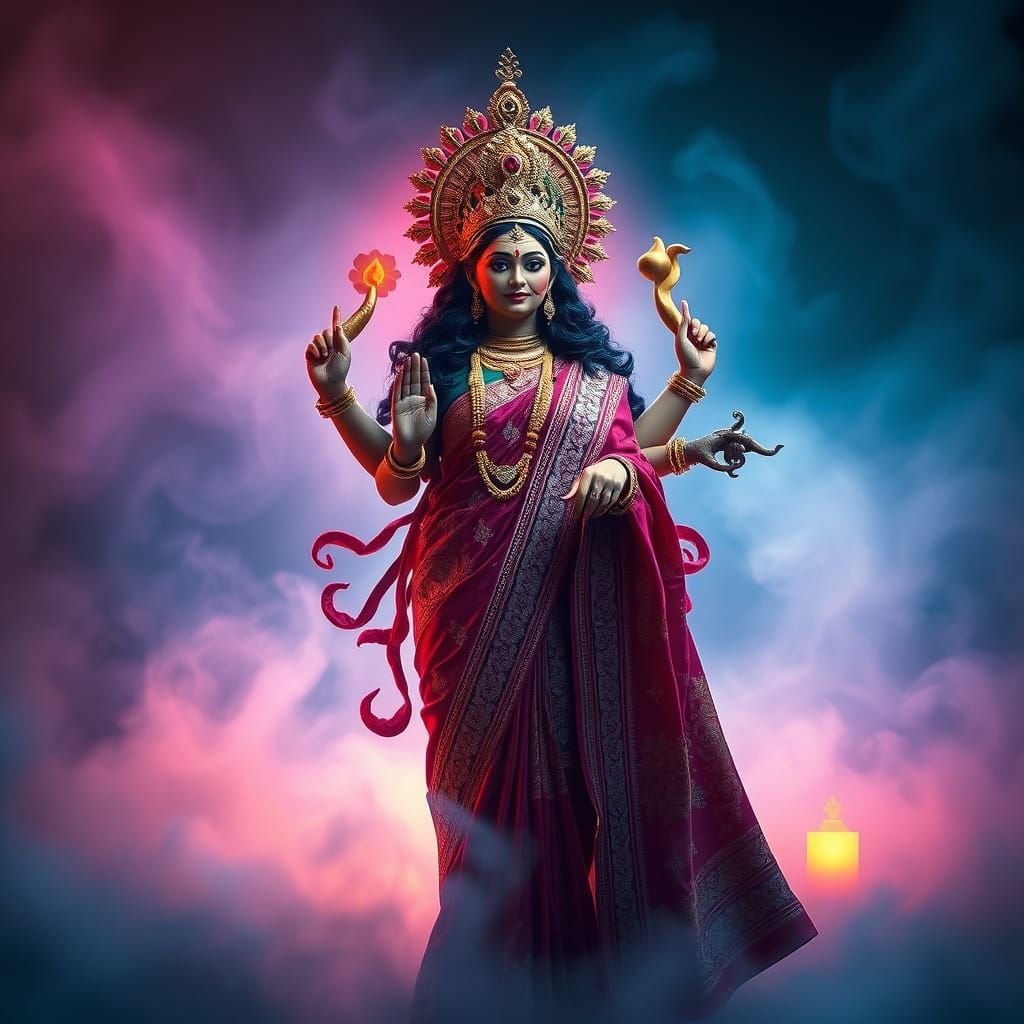 Maa Durga in Mystical Realm: Fantasy Art