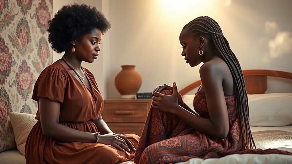 Emotional African Woman with Afro Hairstyle in Divine Light