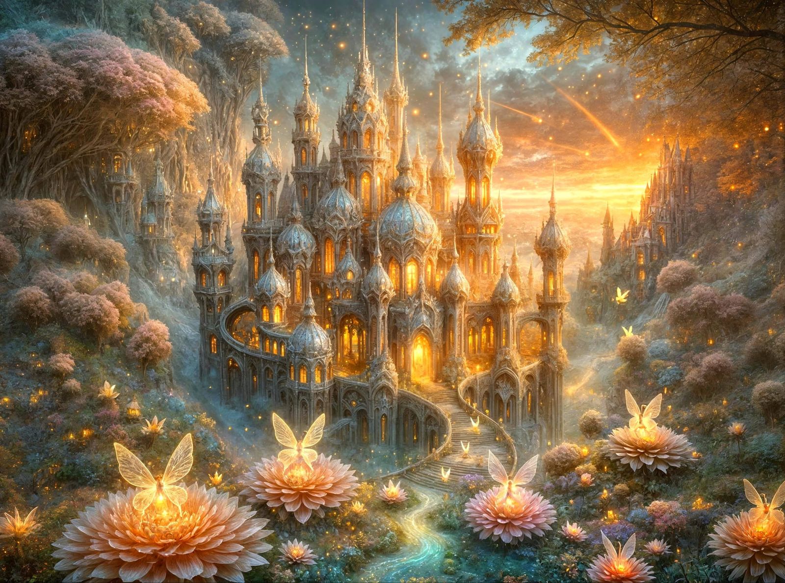 Ethereal Fairy Castle Close-Up in Dreamy Fantastical Style