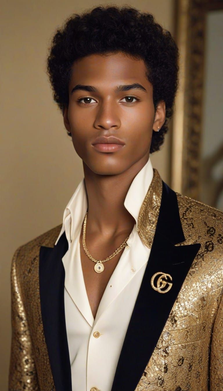 Body picture, long frame, Elegant 18 year old man, caramel skin African-American,