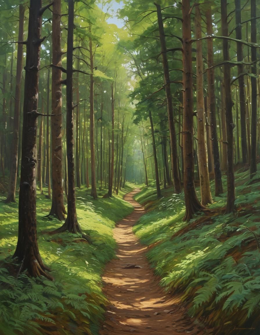 Lush Forest Path in Oil and Gouache