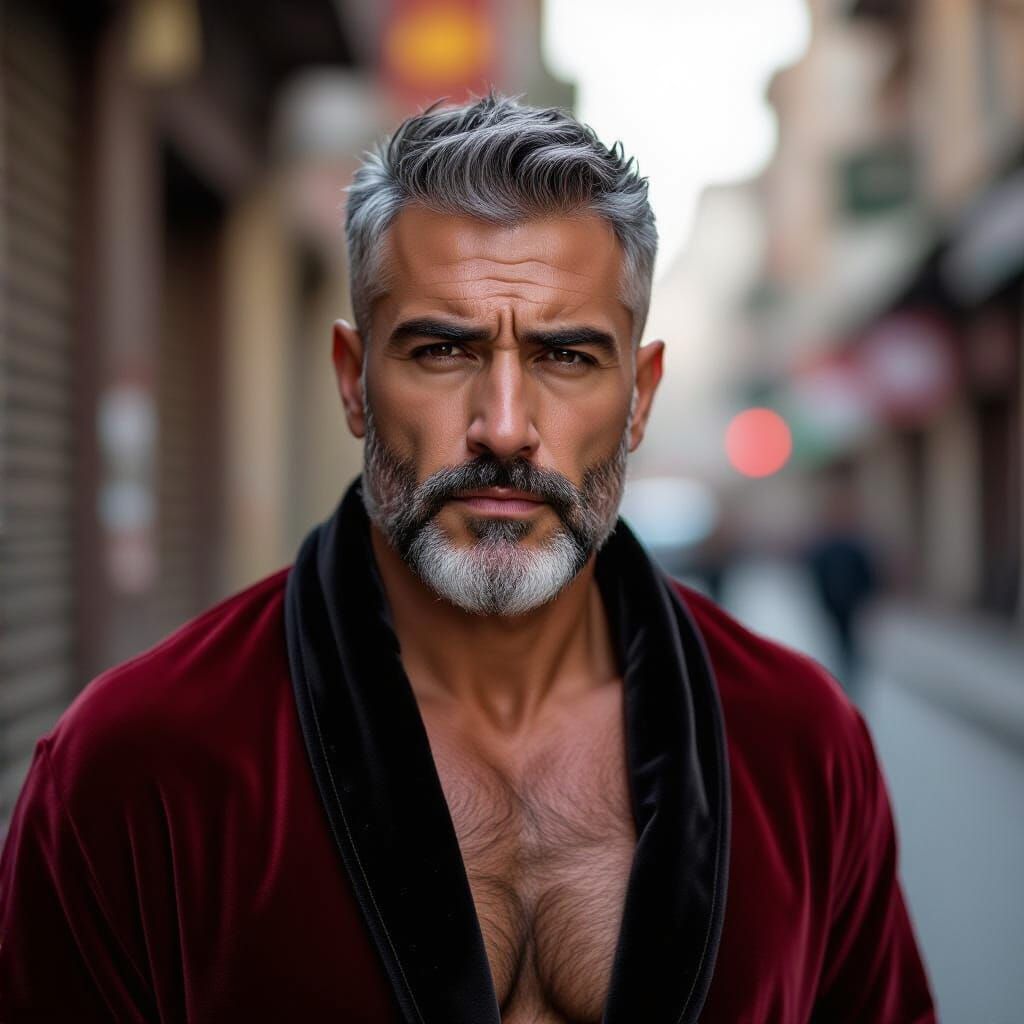 Impressionist Portrait of a Brooding Man in City Street